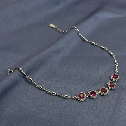 Fashionable and exquisite ruby flower sterling silver bracelet - jewelry - weilin.com