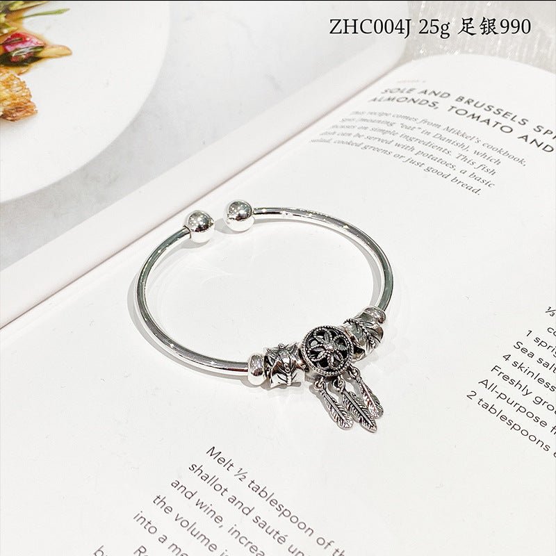 Fashionable and simple feather sterling silver bracelet - jewelry - weilin.com