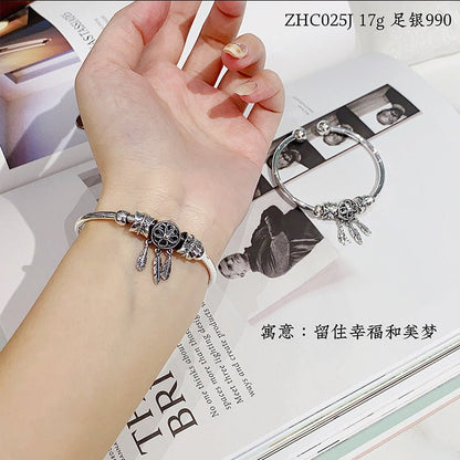 Fashionable and simple feather sterling silver bracelet - jewelry - weilin.com