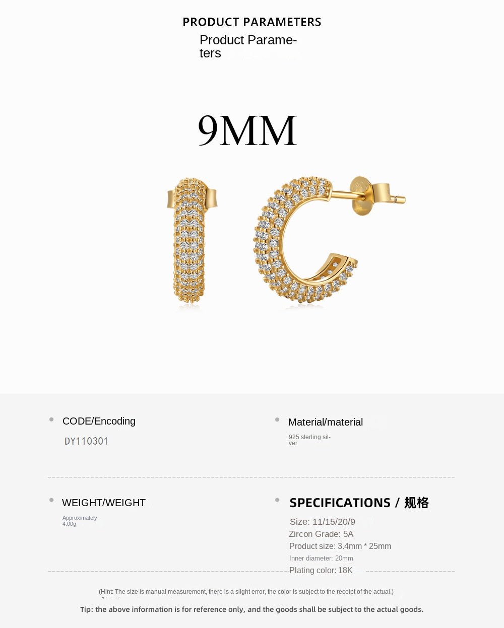 Fashionable and simple sterling silver zircon half hoop earrings - jewelry - weilin.com