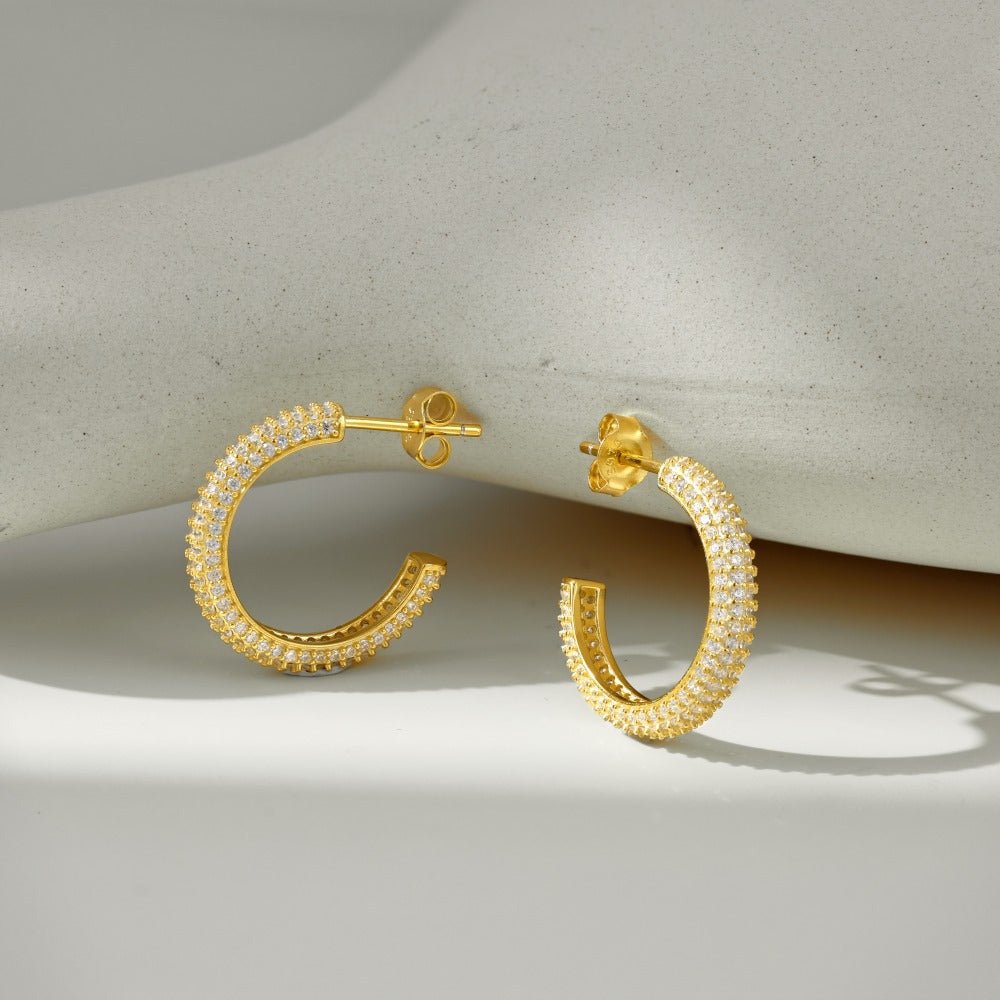 Fashionable and simple sterling silver zircon half hoop earrings - jewelry - weilin.com