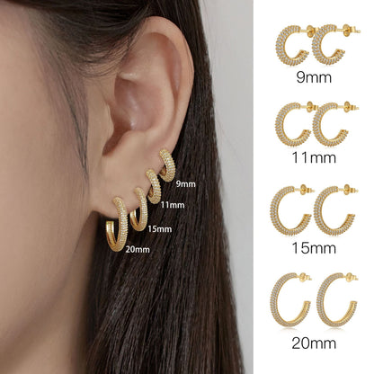 Fashionable and simple sterling silver zircon half hoop earrings - jewelry - weilin.com