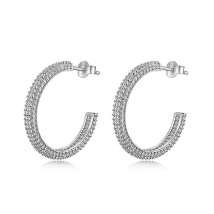 Fashionable and simple sterling silver zircon half hoop earrings - jewelry - weilin.com