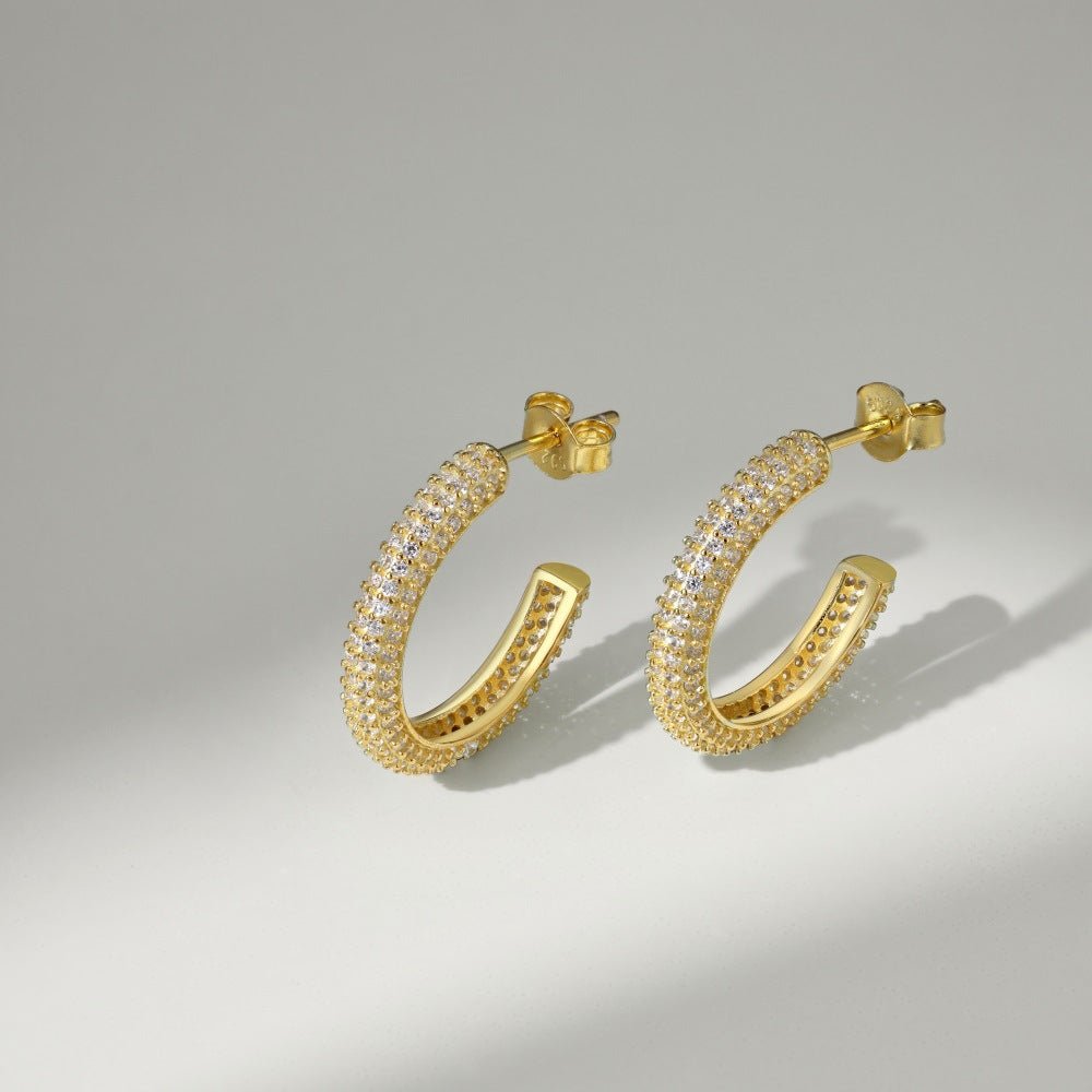 Fashionable and simple sterling silver zircon half hoop earrings - jewelry - weilin.com