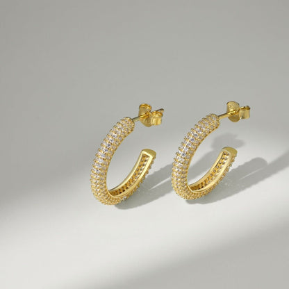 Fashionable and simple sterling silver zircon half hoop earrings - jewelry - weilin.com