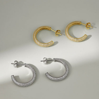 Fashionable and simple sterling silver zircon half hoop earrings - jewelry - weilin.com