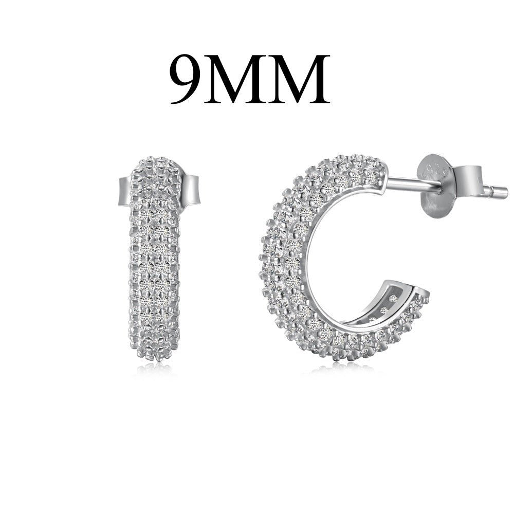 Fashionable and simple sterling silver zircon half hoop earrings - jewelry - weilin.com