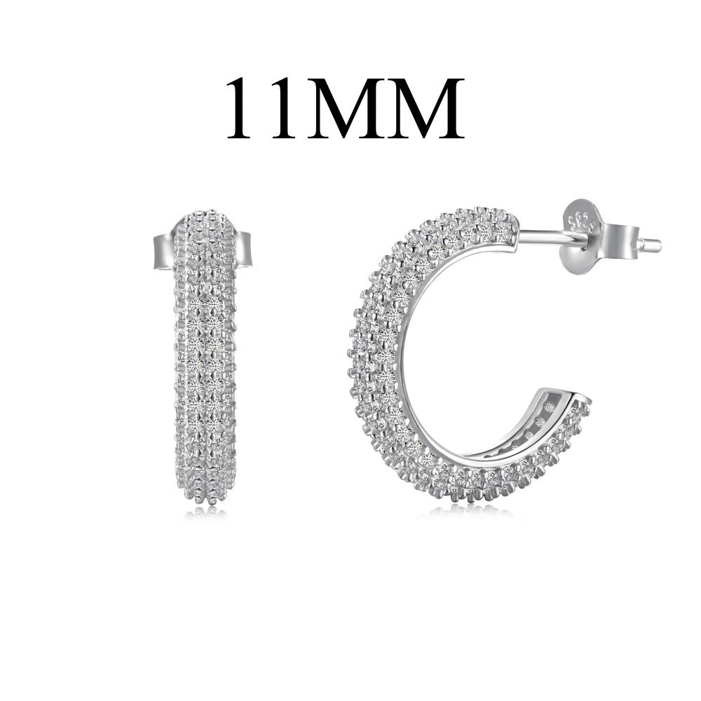 Fashionable and simple sterling silver zircon half hoop earrings - jewelry - weilin.com