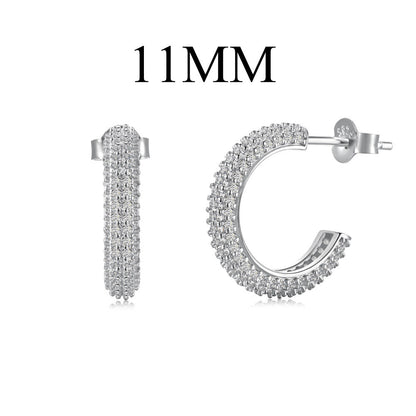 Fashionable and simple sterling silver zircon half hoop earrings - jewelry - weilin.com