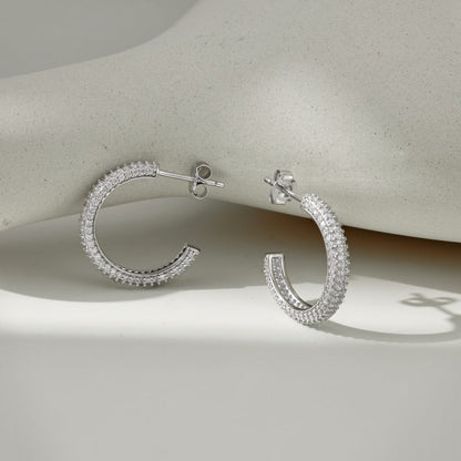 Fashionable and simple sterling silver zircon half hoop earrings - jewelry - weilin.com
