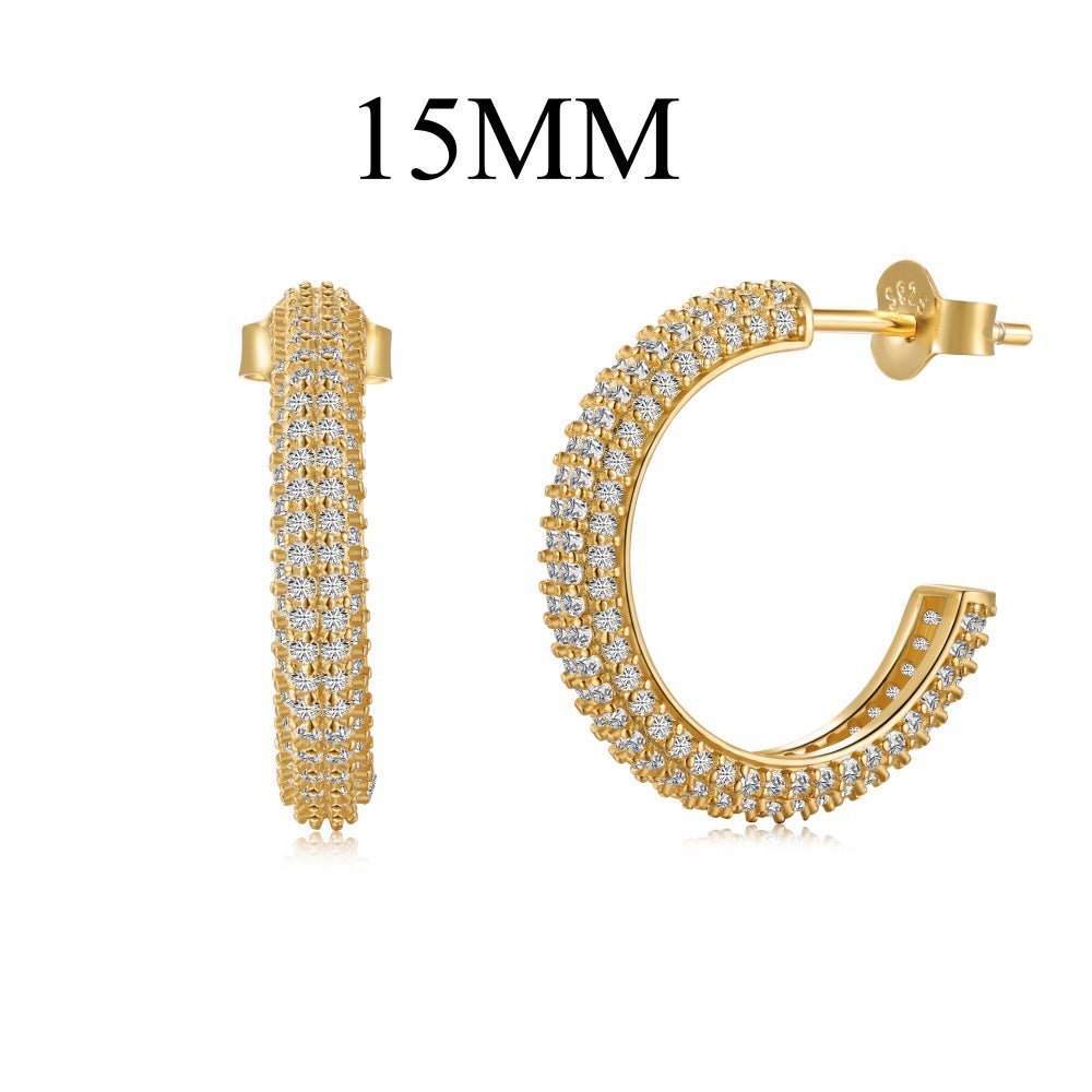 Fashionable and simple sterling silver zircon half hoop earrings - jewelry - weilin.com