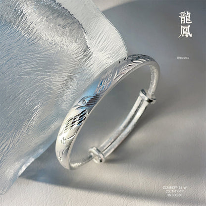 Fashionable Dragon and Phoenix Push - Pull Sterling Silver Bracelet - jewelry - weilin.com
