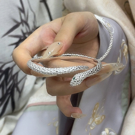 Fashionable Green Eyes Snake Sterling Silver Bracelet - jewelry - weilin.com