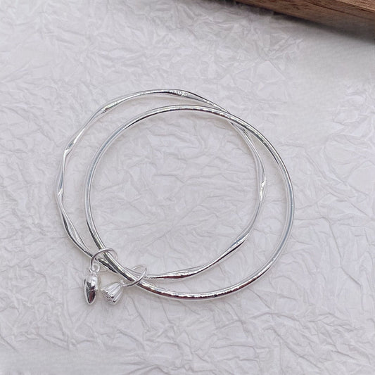 Fashionable Lotus Double Ring Solid Silver Bracelet - jewelry - weilin.com