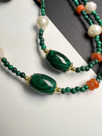 Fashionable Malachite Round Bead Sweater Necklace - jewelry - weilin.com