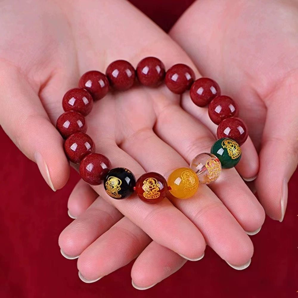 Fashionable new Chinese style cinnabar five - way fortune god bracelet luck beads bracelet - jewelry - weilin.com