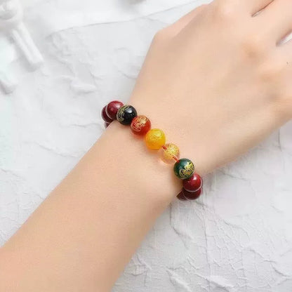 Fashionable new Chinese style cinnabar five - way fortune god bracelet luck beads bracelet - jewelry - weilin.com