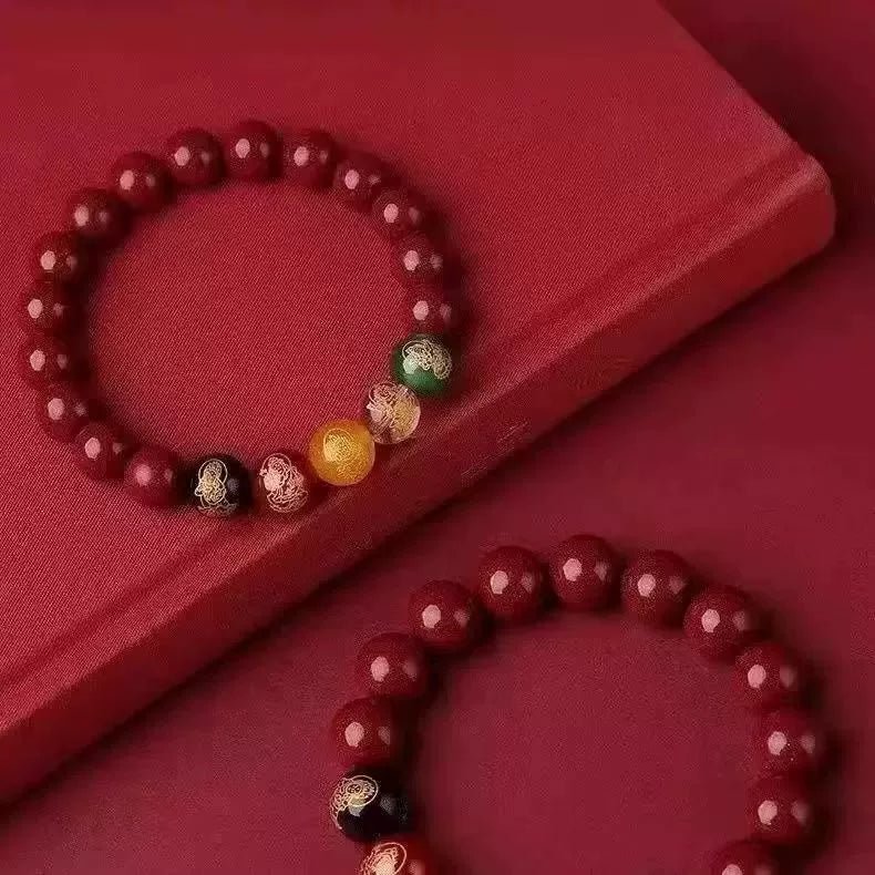 Fashionable new Chinese style cinnabar five - way fortune god bracelet luck beads bracelet - jewelry - weilin.com
