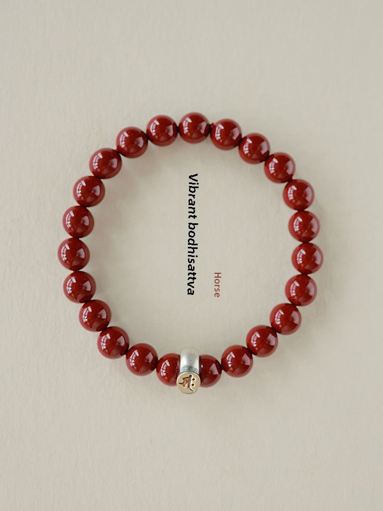 Fashionable new Chinese style cinnabar purple gold sand twelve zodiac sterling silver birth year bracelet - jewelry - weilin.com