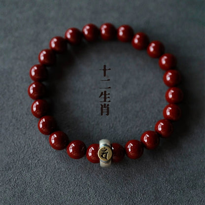 Fashionable new Chinese style cinnabar purple gold sand twelve zodiac sterling silver birth year bracelet - jewelry - weilin.com