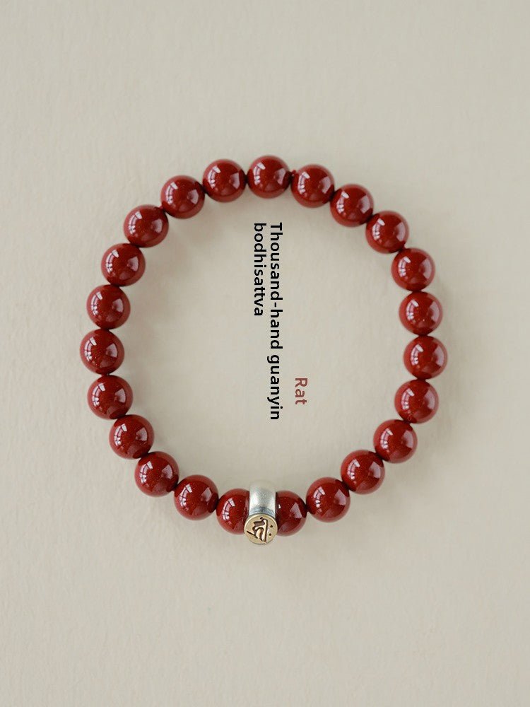 Fashionable new Chinese style cinnabar purple gold sand twelve zodiac sterling silver birth year bracelet - jewelry - weilin.com