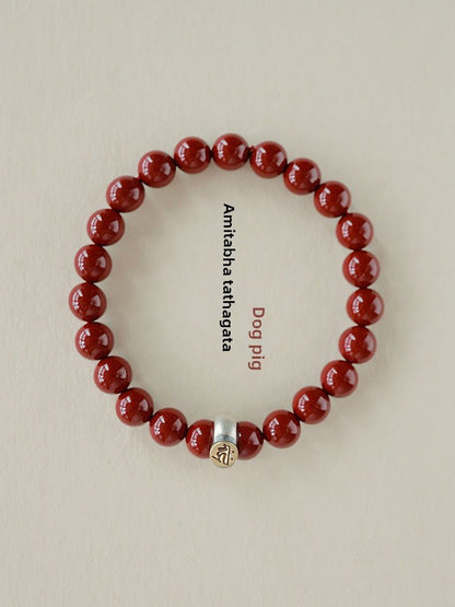 Fashionable new Chinese style cinnabar purple gold sand twelve zodiac sterling silver birth year bracelet - jewelry - weilin.com