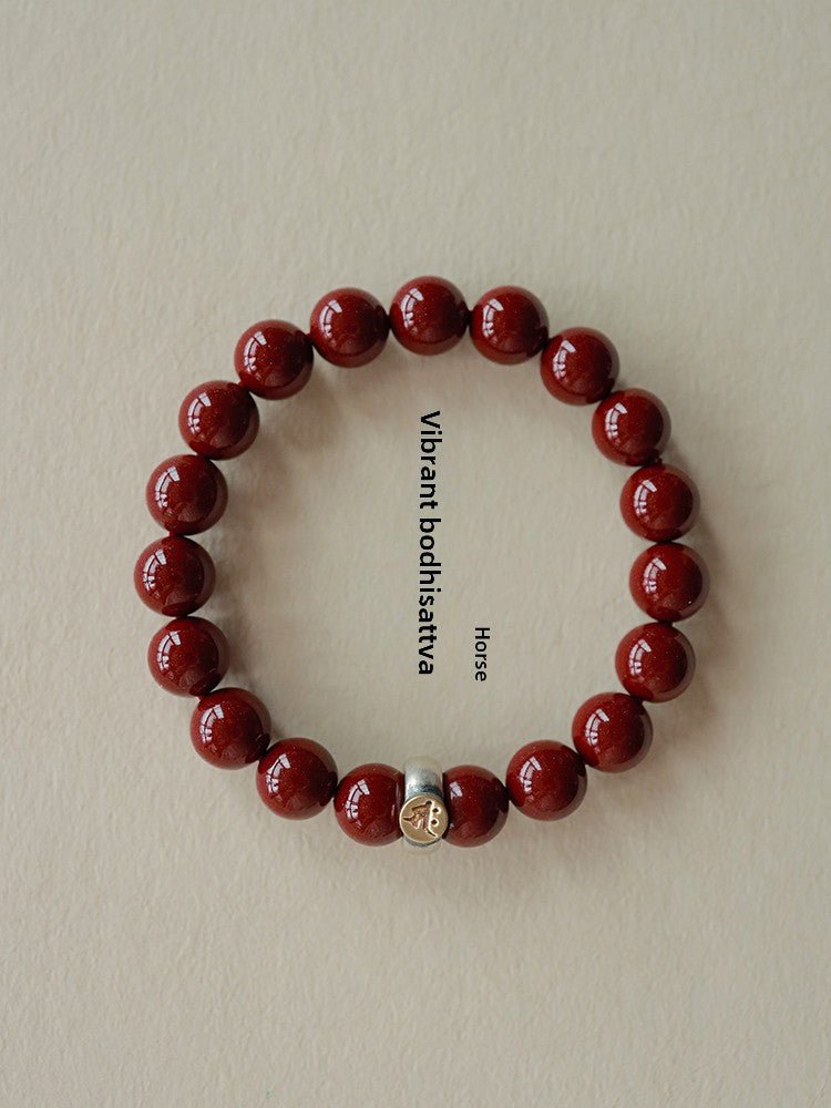 Fashionable new Chinese style cinnabar purple gold sand twelve zodiac sterling silver birth year bracelet - jewelry - weilin.com