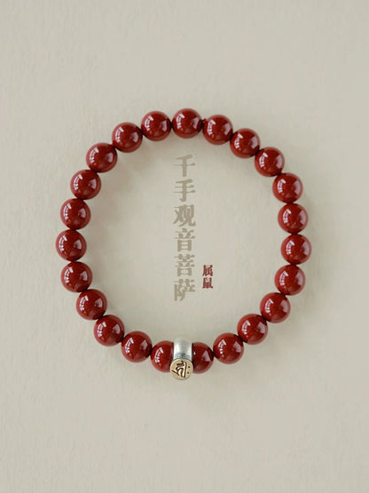 Fashionable new Chinese style cinnabar purple gold sand twelve zodiac sterling silver birth year bracelet - jewelry - weilin.com
