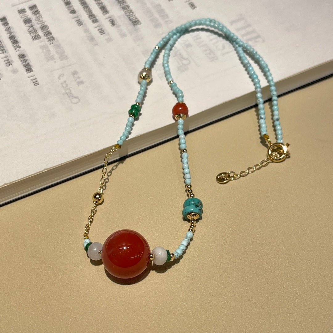 Fashionable turquoise and reddish red necklace - jewelry - weilin.com