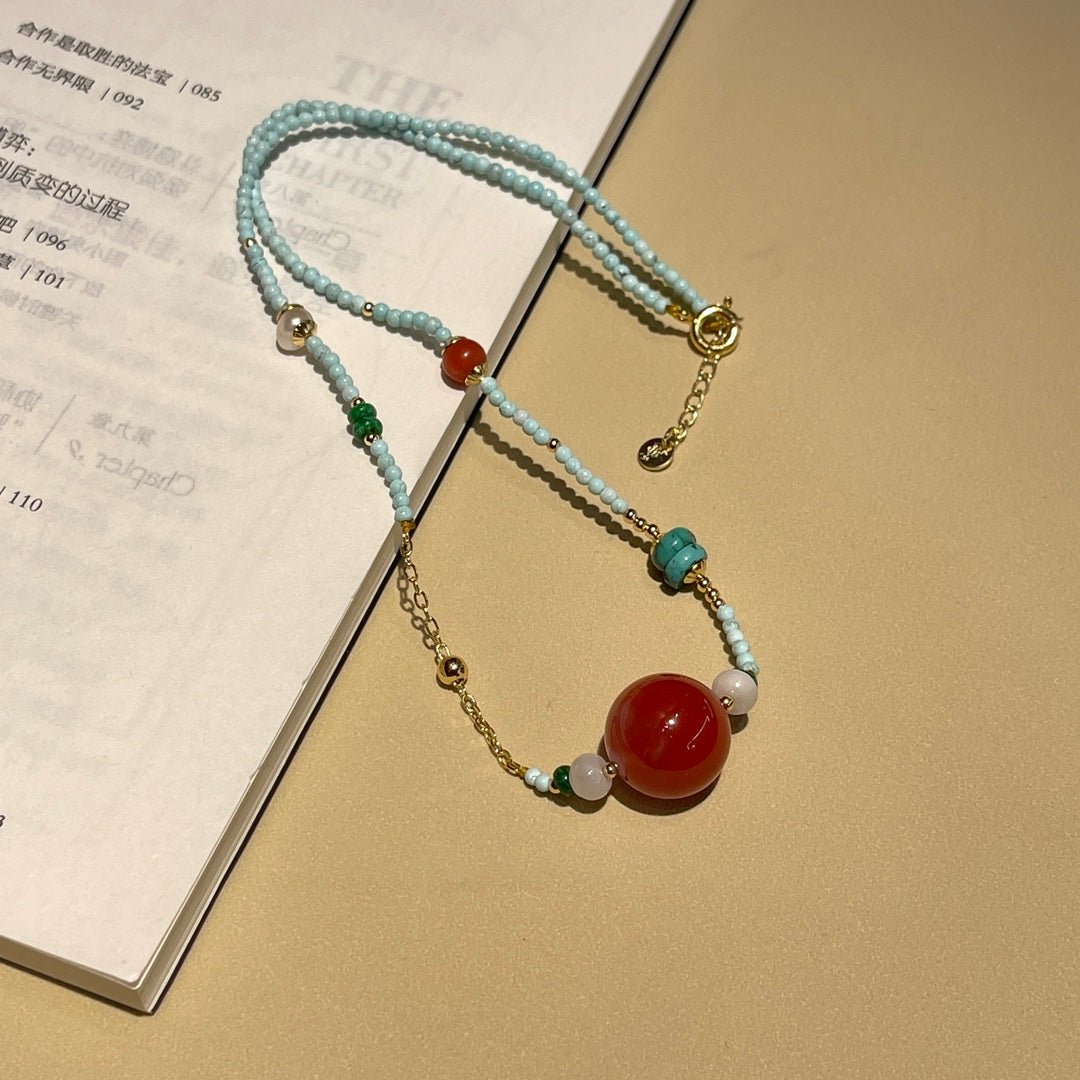 Fashionable turquoise and reddish red necklace - jewelry - weilin.com