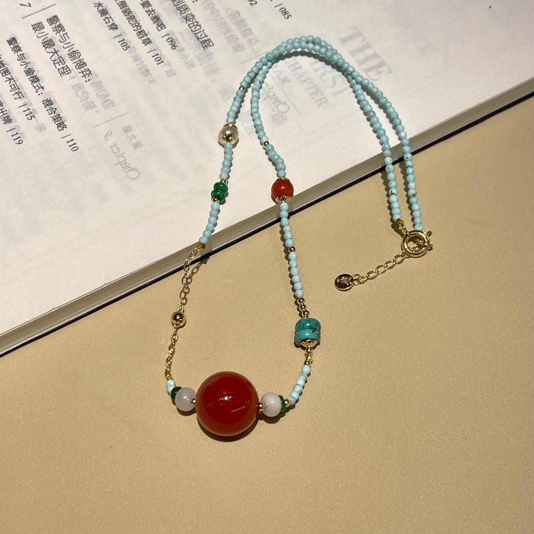 Fashionable turquoise and reddish red necklace - jewelry - weilin.com