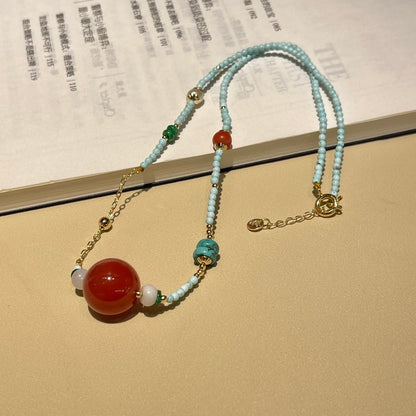 Fashionable turquoise and reddish red necklace - jewelry - weilin.com