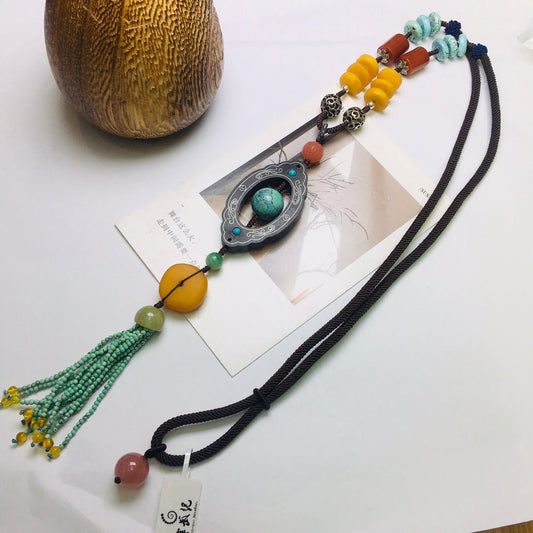 Fashionable turquoise sweater necklace - jewelry - weilin.com