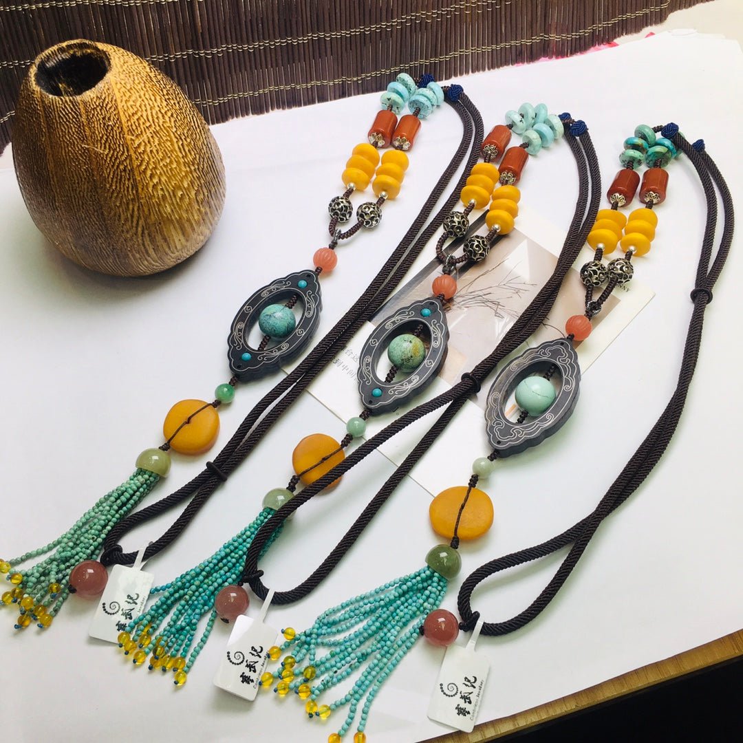Fashionable turquoise sweater necklace - jewelry - weilin.com