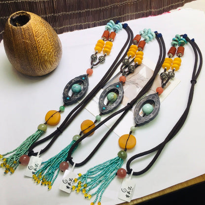 Fashionable turquoise sweater necklace - jewelry - weilin.com