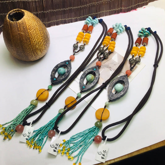 Fashionable turquoise sweater necklace - jewelry - weilin.com