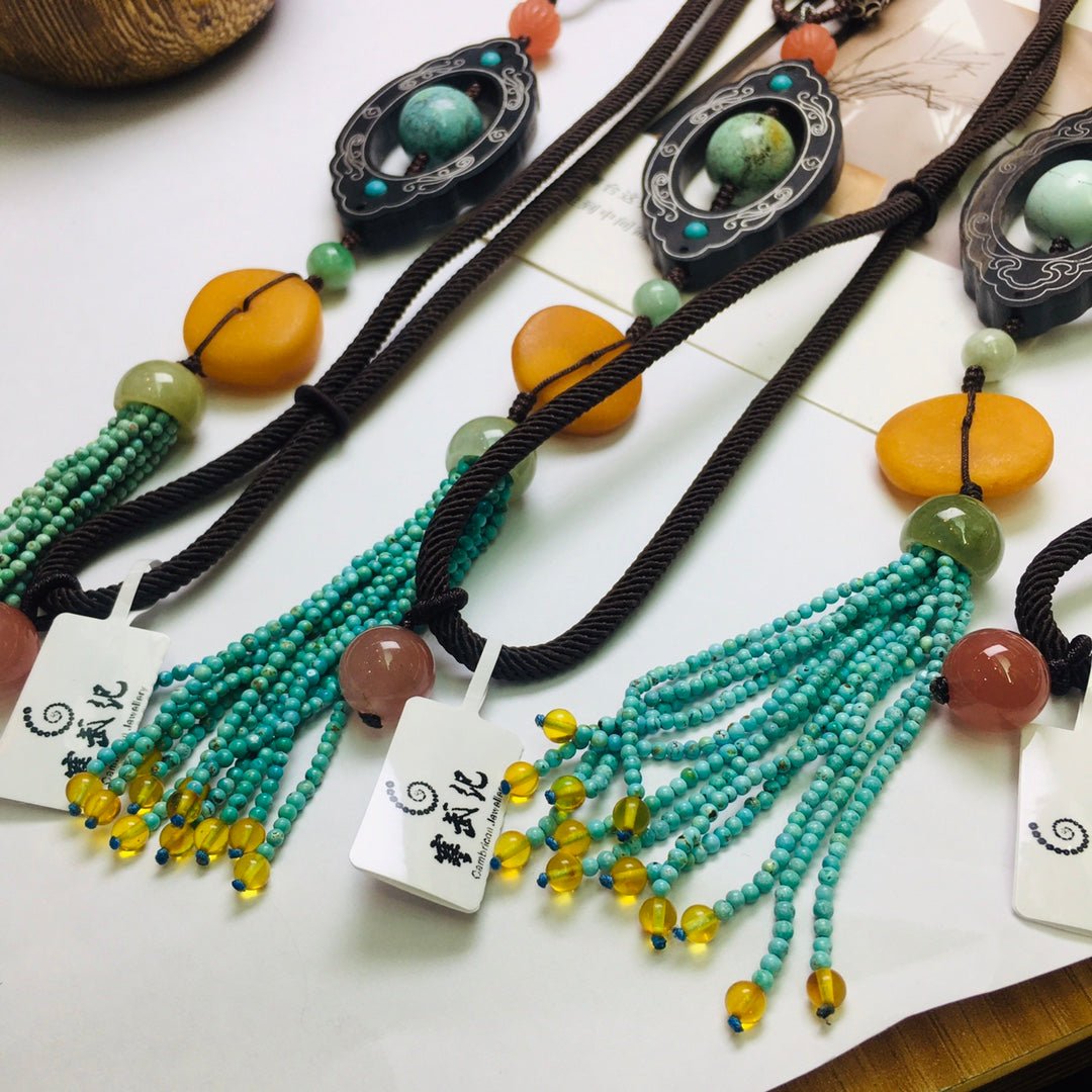 Fashionable turquoise sweater necklace - jewelry - weilin.com