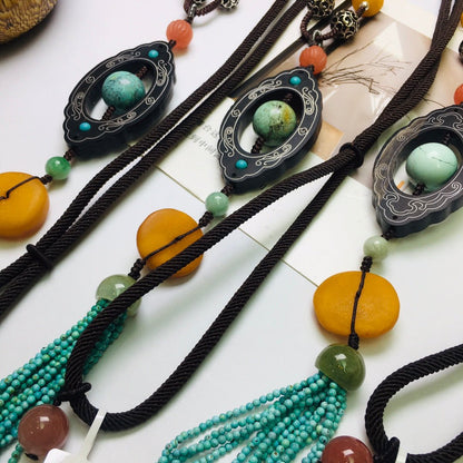 Fashionable turquoise sweater necklace - jewelry - weilin.com