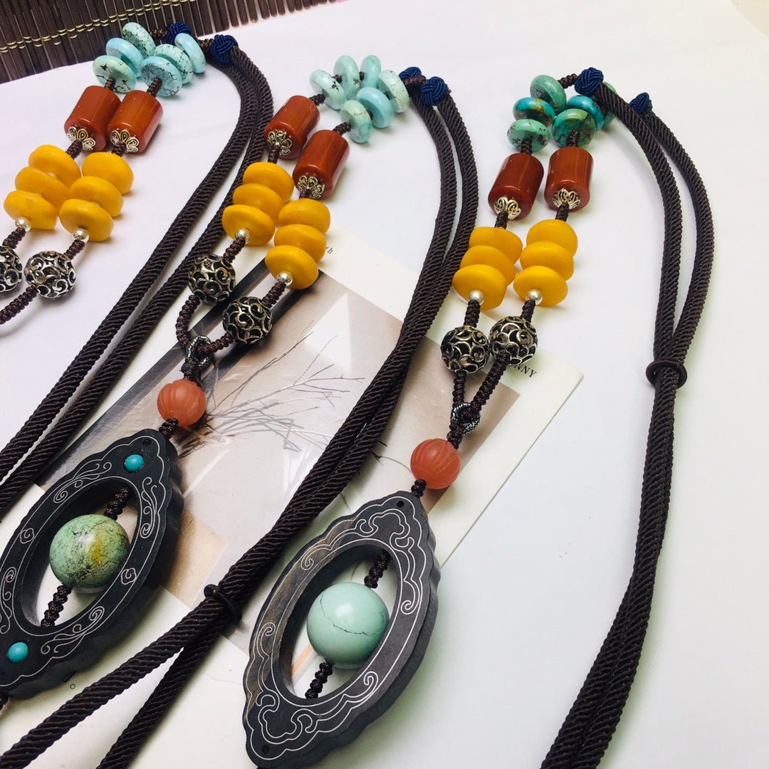 Fashionable turquoise sweater necklace - jewelry - weilin.com