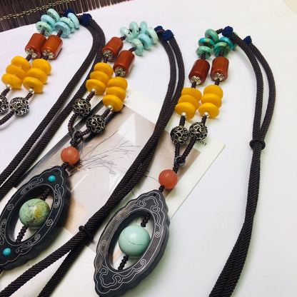 Fashionable turquoise sweater necklace - jewelry - weilin.com