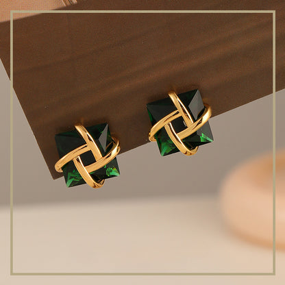 High-grade vintage exquisite green square earrings - jewelryweilin