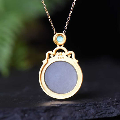 925 Silver Inlaid Hetian Nephrite "Smoky Gray & Thick Matte" Pendant