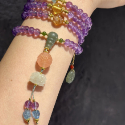 Natural Amethyst 108 Beads Mala Necklace