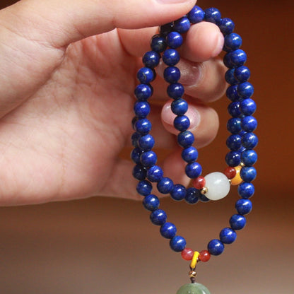 6mm Lapis Lazuli Bracelet with Nanhong Agate and Hetian Jade