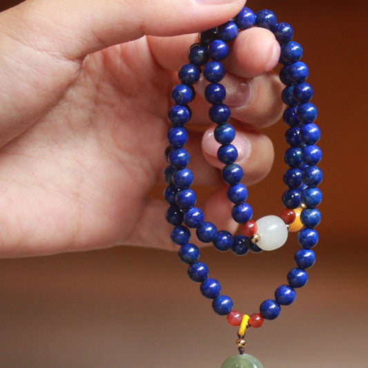 6mm Lapis Lazuli Bracelet with Nanhong Agate and Hetian Jade