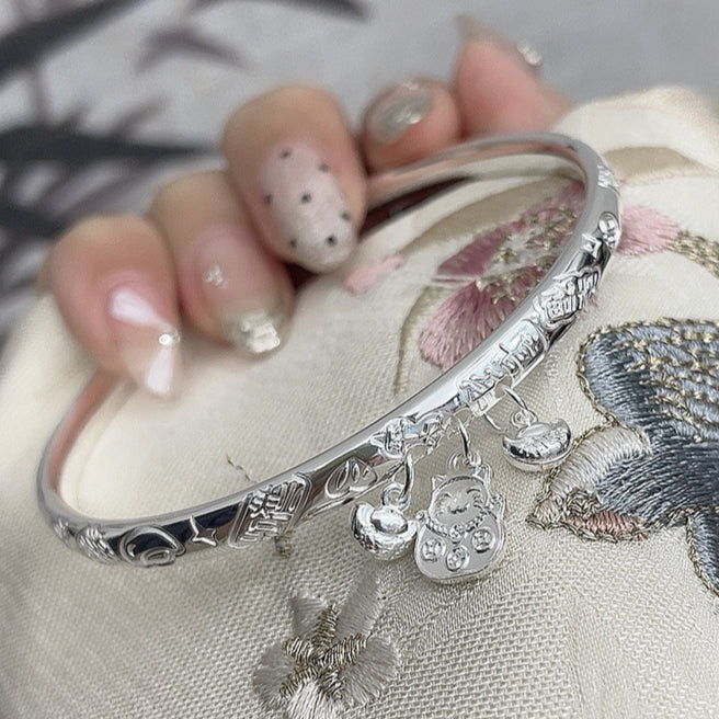 China Sterling silver new Chinese style ingot open bracelet - jewelryweilin