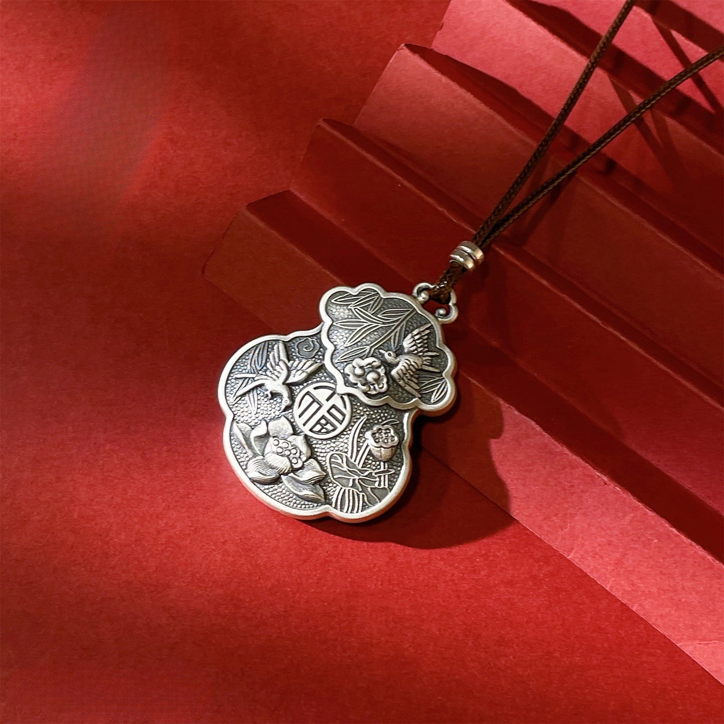 Chinese style blessing sterling silver pendant necklace
