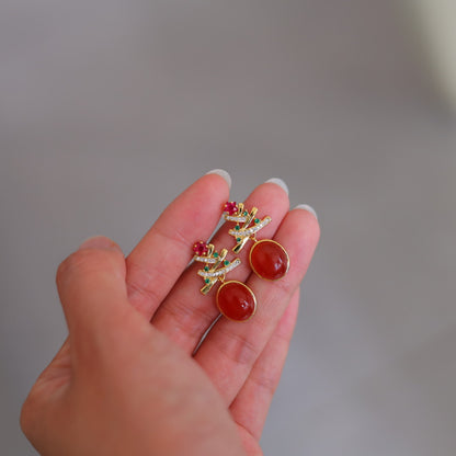 Natural Ice Red Agate Earrings