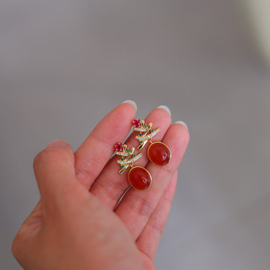 Natural Ice Red Agate Earrings