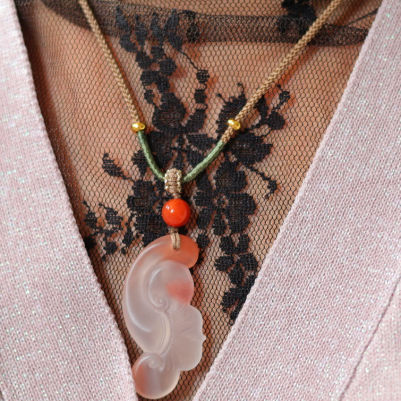 Natural Nanhong Agate Ruyi Pendant